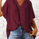 Small Red V Neck Draped Top