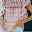  Pink Ruffled Plaid Cotton Top