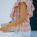  Pink Ruffled Plaid Cotton Top