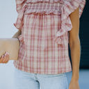  Pink Ruffled Plaid Cotton Top