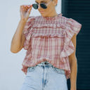  Pink Ruffled Plaid Cotton Top