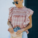  Pink Ruffled Plaid Cotton Top