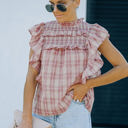  Pink Ruffled Plaid Cotton Top