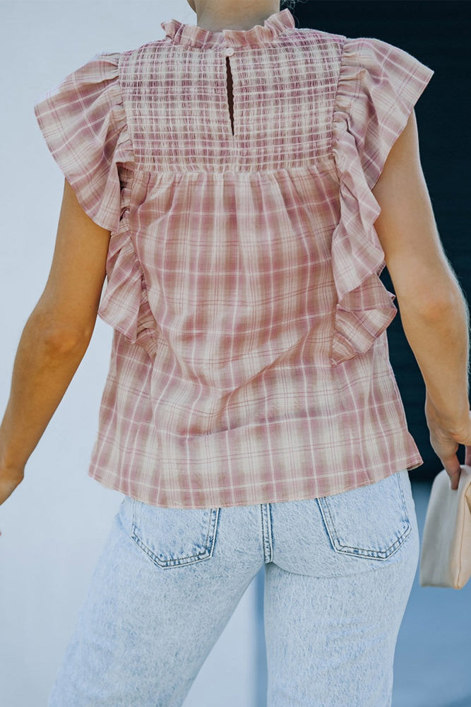 Pink Ruffled Plaid Cotton Top