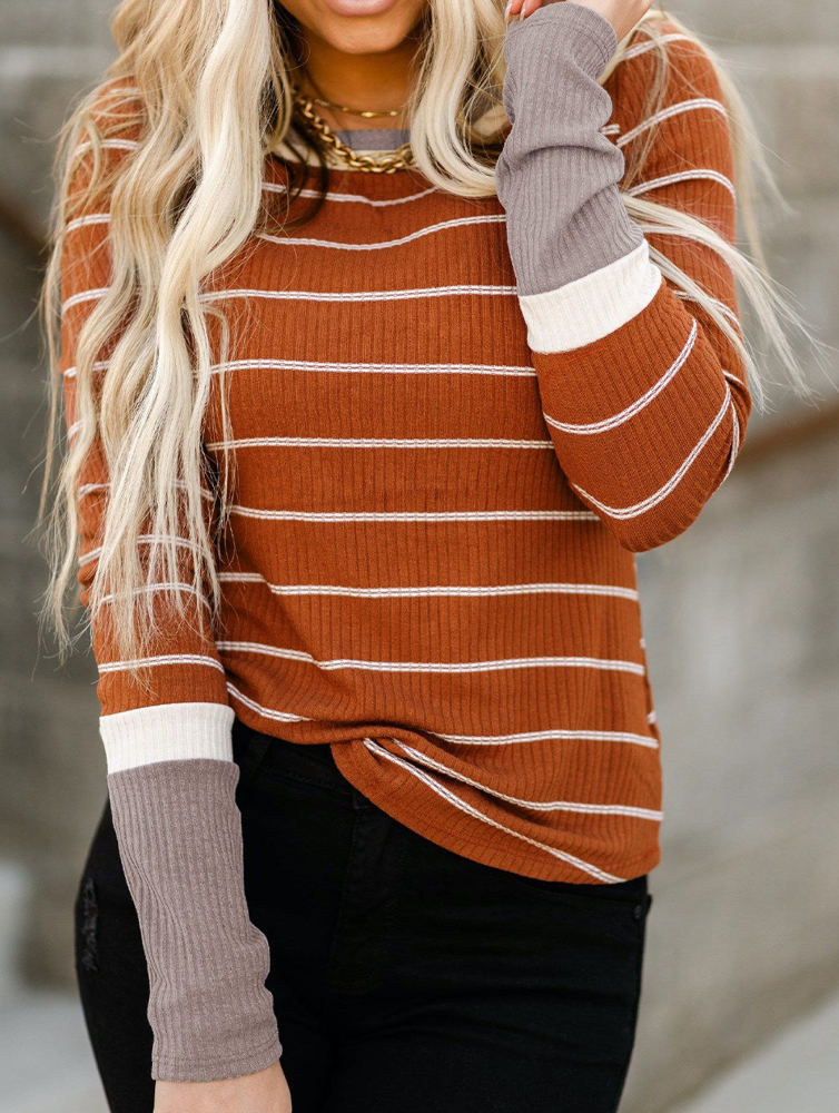 Extended Sleeve Striped Knit Top