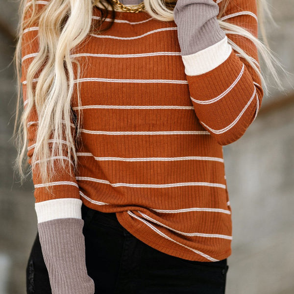 Extended Sleeve Striped Knit Top