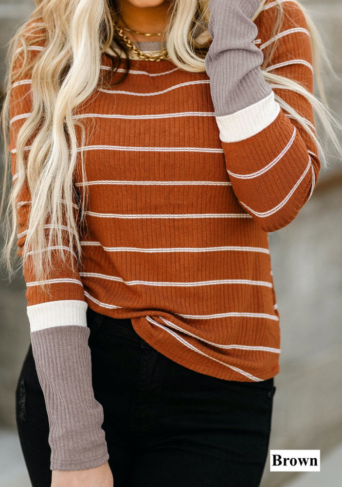 Extended Sleeve Striped Knit Top