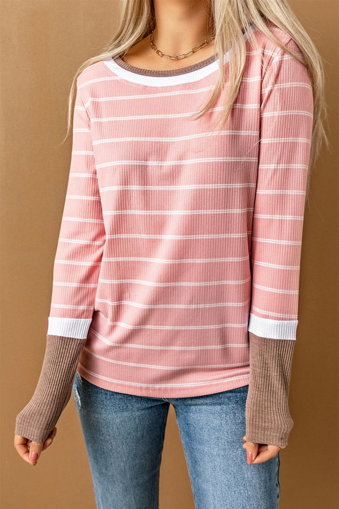 Extended Sleeve Striped Knit Top