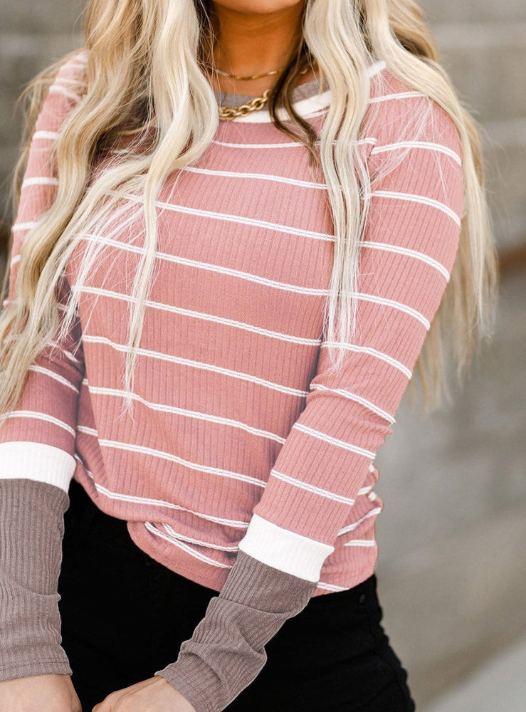 Extended Sleeve Striped Knit Top