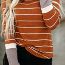 Large Brown Extended Sleeve Striped Knit Top