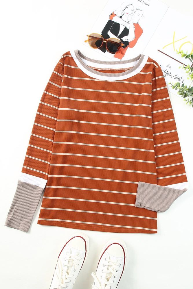 Extended Sleeve Striped Knit Top