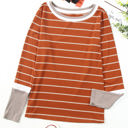 Medium Brown Extended Sleeve Striped Knit Top