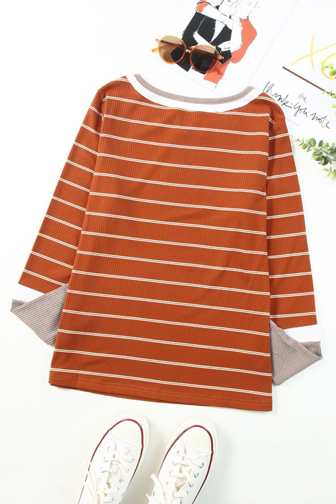 Extended Sleeve Striped Knit Top