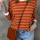 Medium Brown Extended Sleeve Striped Knit Top