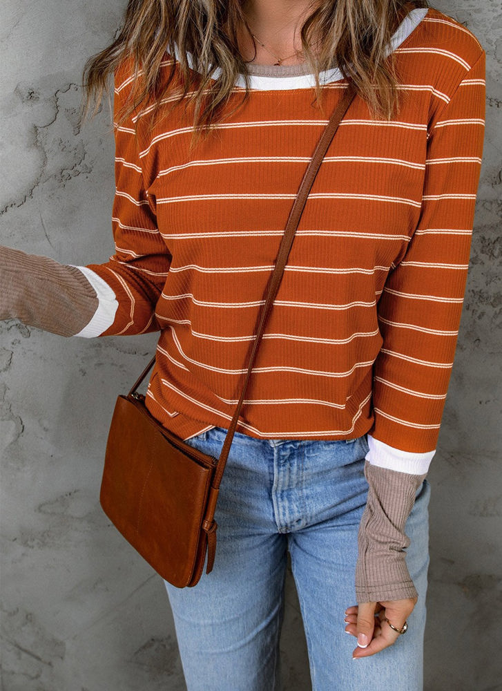 Extended Sleeve Striped Knit Top