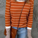 Medium Brown Extended Sleeve Striped Knit Top