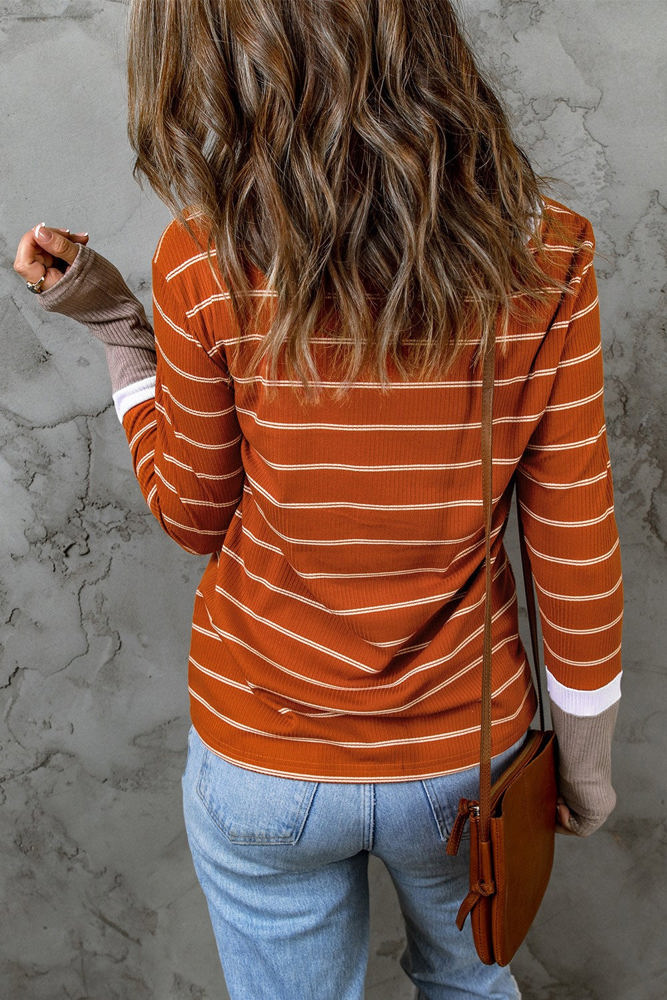 Extended Sleeve Striped Knit Top