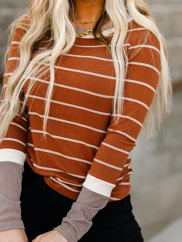 Extended Sleeve Striped Knit Top