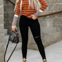 Small Brown Extended Sleeve Striped Knit Top