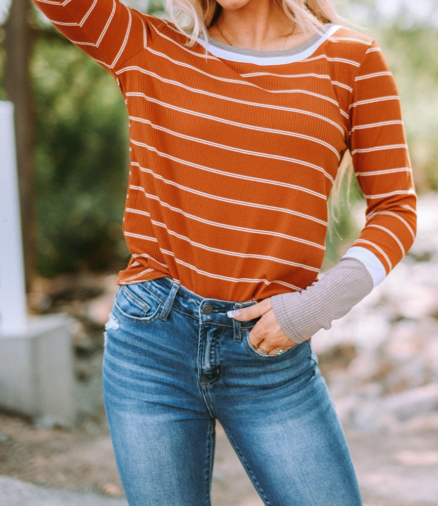 Extended Sleeve Striped Knit Top