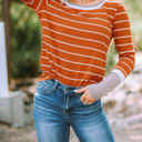 Small Brown Extended Sleeve Striped Knit Top