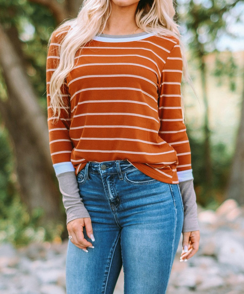 Extended Sleeve Striped Knit Top