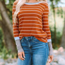 Small Brown Extended Sleeve Striped Knit Top