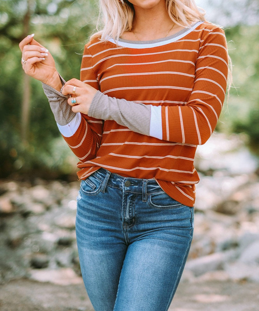 Extended Sleeve Striped Knit Top