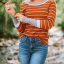 Small Brown Extended Sleeve Striped Knit Top