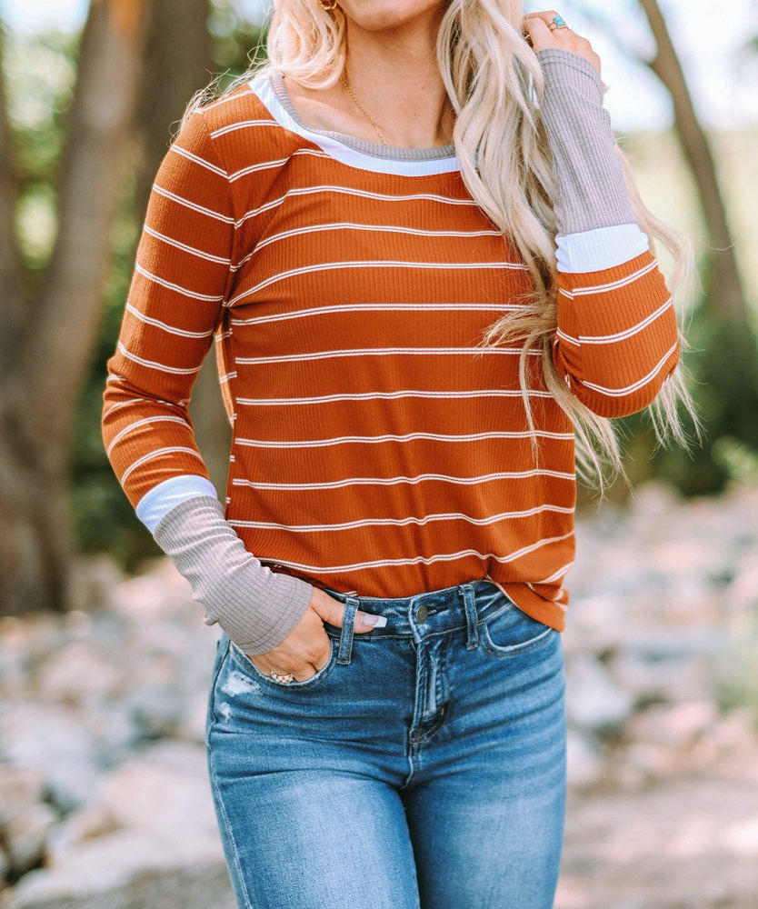 Extended Sleeve Striped Knit Top