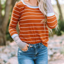 Small Brown Extended Sleeve Striped Knit Top