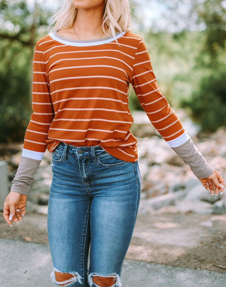 Extended Sleeve Striped Knit Top