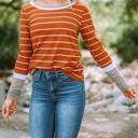 Small Brown Extended Sleeve Striped Knit Top