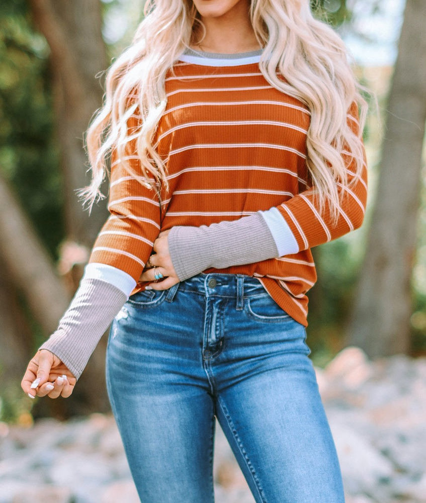 Extended Sleeve Striped Knit Top