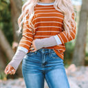 Small Brown Extended Sleeve Striped Knit Top