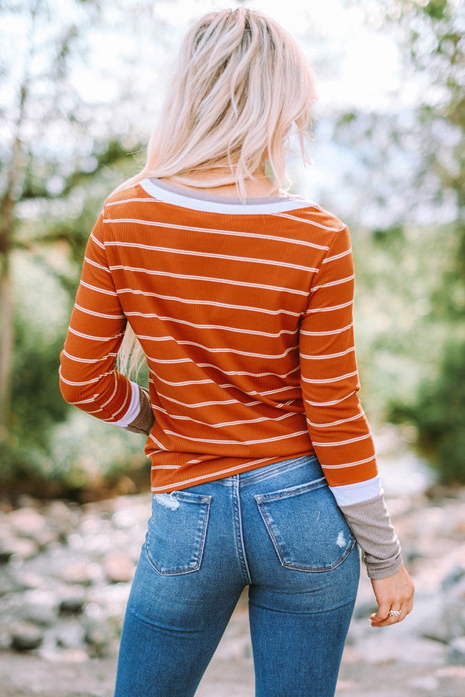 Extended Sleeve Striped Knit Top