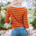 Small Brown Extended Sleeve Striped Knit Top