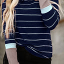 Large Navy Blue Extended Sleeve Striped Knit Top