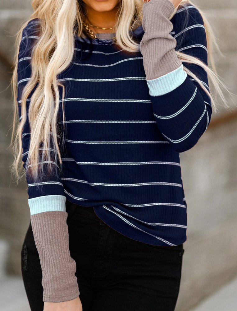 Extended Sleeve Striped Knit Top