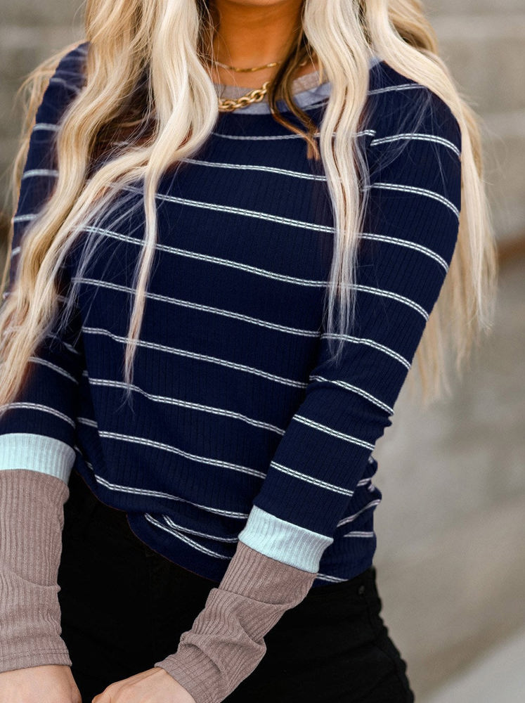 Extended Sleeve Striped Knit Top