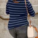 Small Navy Blue Extended Sleeve Striped Knit Top