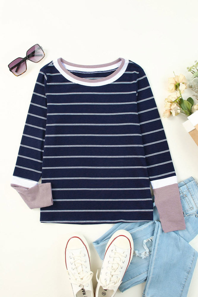 Extended Sleeve Striped Knit Top