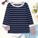 Small Navy Blue Extended Sleeve Striped Knit Top