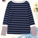 Small Navy Blue Extended Sleeve Striped Knit Top