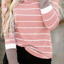 Large Pink Extended Sleeve Striped Knit Top