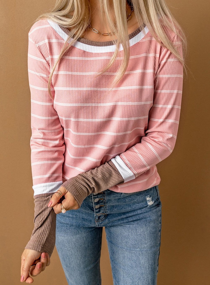 Extended Sleeve Striped Knit Top