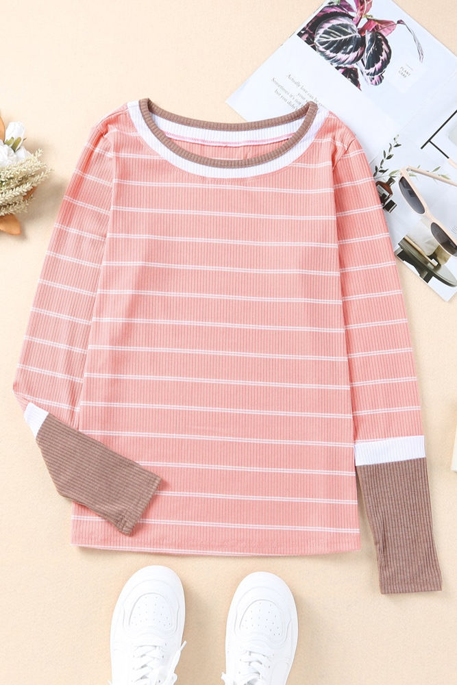 Extended Sleeve Striped Knit Top