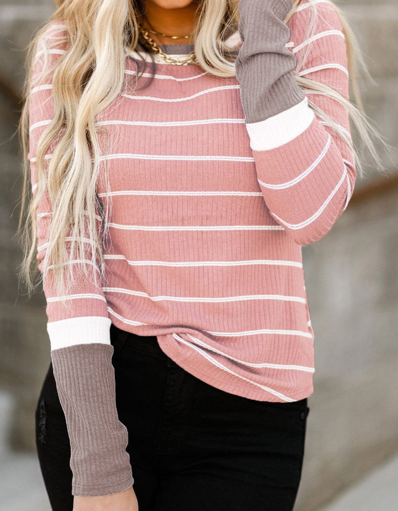 Extended Sleeve Striped Knit Top