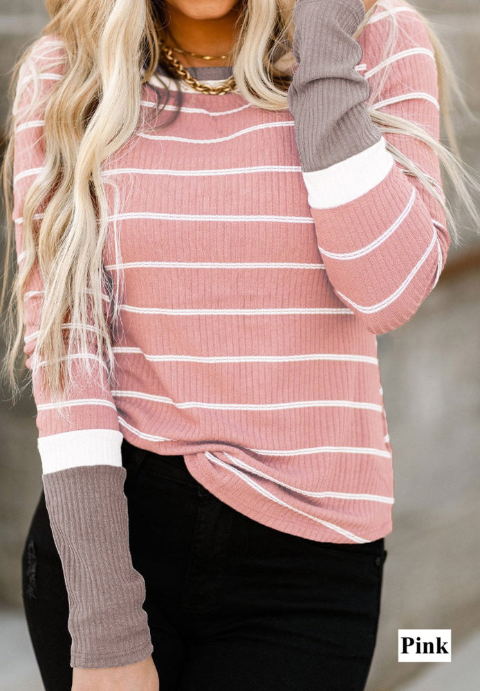 Extended Sleeve Striped Knit Top