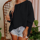 Medium Black Relaxed Smocked Sleeve Top